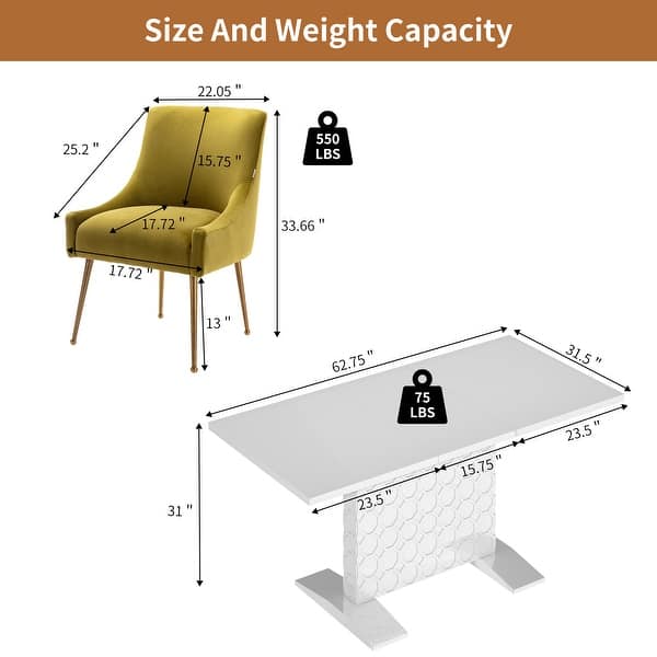 dimension image slide 3 of 9, 7-Piece Clihome High-gloss Extendable Table Velvet Chair Dining Set
