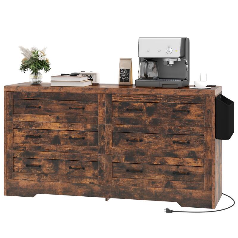 Moasis 6-Drawer 7-Drawer Double Dresser with Power Outlet and Organizer Bag