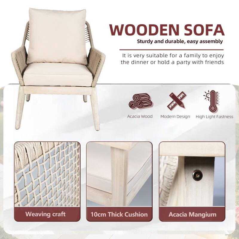 4-Piece Outdoor Acacia Wood Furniture Set with Coffee Table