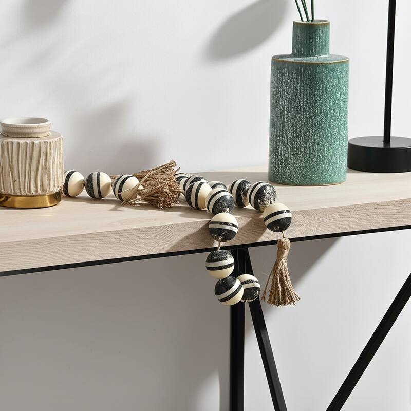 Decorative Bead Strand with Resin Spheres and Woven Jute Tassels - 46" x 3" x 3"