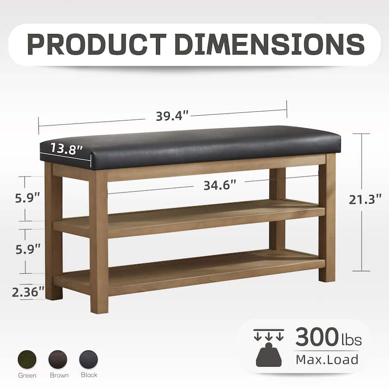 HUIMO Multi-Functional Modern Entryway Double Layer Shoe Bench 39 inch