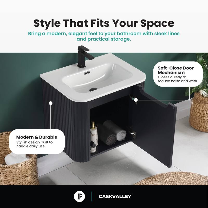 Caskvalley Modern Bathroom Vanity with Straight Fluted Design - Sink Included