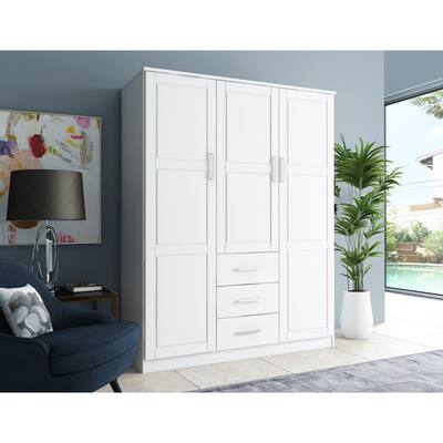 100% Solid Wood Cosmo Wardrobe Armoire with Raised Panel or Mirrored Doors by Palace Imports