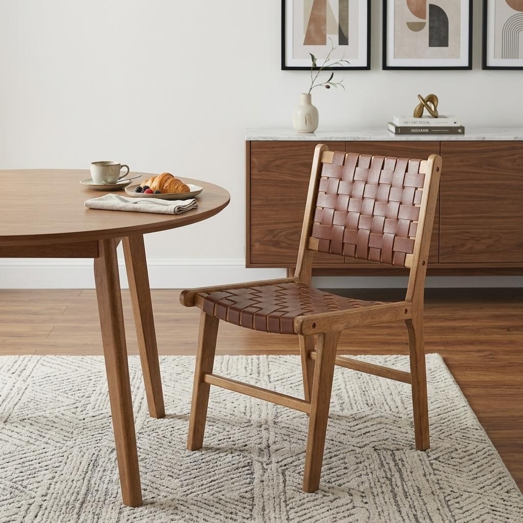 HomeRoots Set of Two Brown Solid Wood and Leather Dining Side Chairs - 19.00 in. x 33.30 in. x 23.00 in.