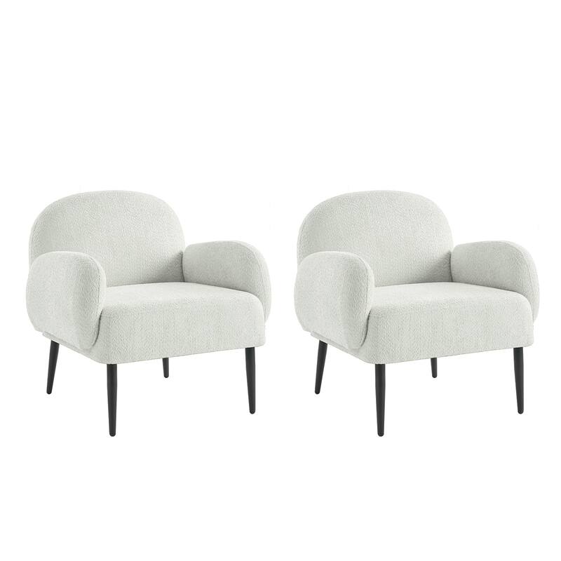 Abe Modern Boucle Accent Chair with Adjustable Metal Legs Set of 2 by HULALA HOME - Ivory