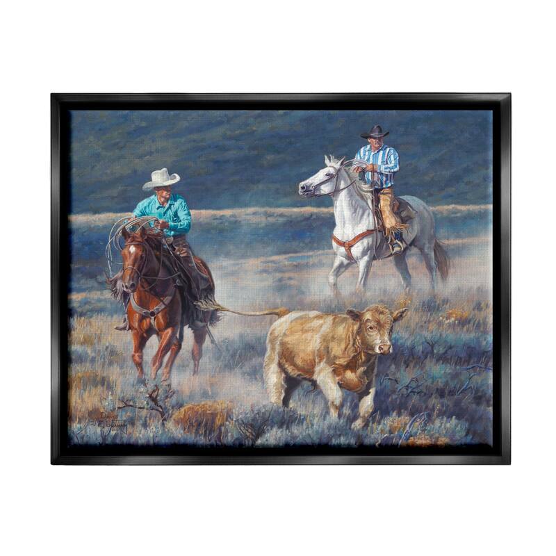 Stupell Cowboys Wrangling Cattle Framed Floater Canvas Wall Art Design by David Graham - 31 x 25 - Black
