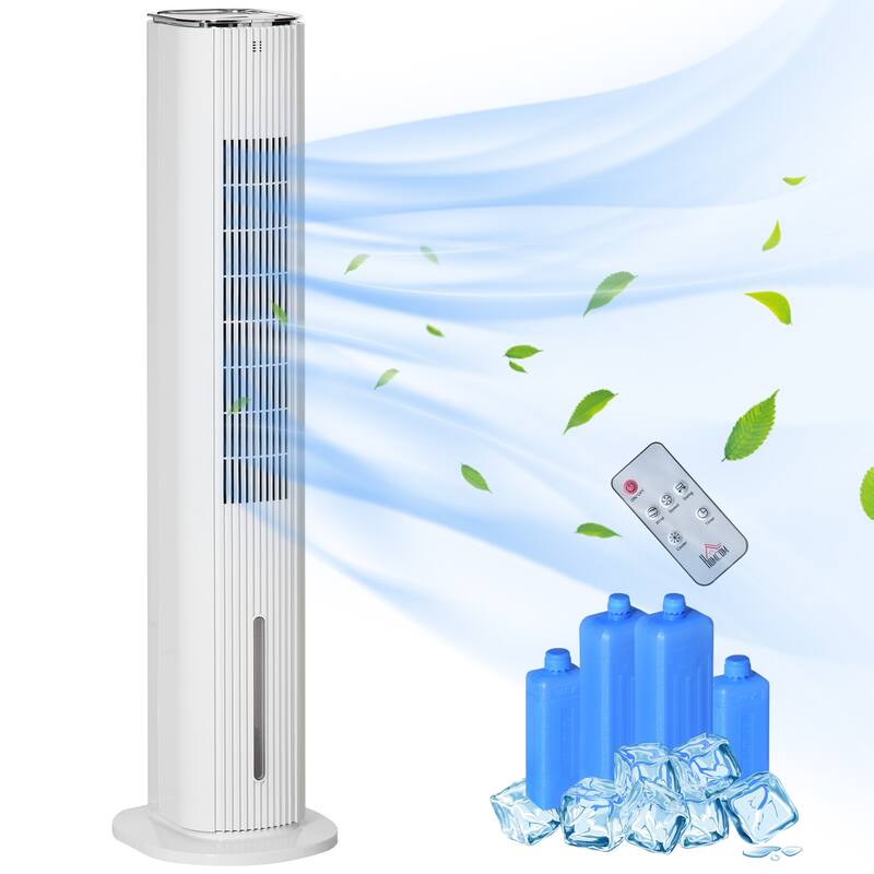 HOMCOM Evaporative Air Cooler with Timer, Oscillating Ice Cooling Tower Fan with 3 Modes, 3 Speeds, Remote Control, White