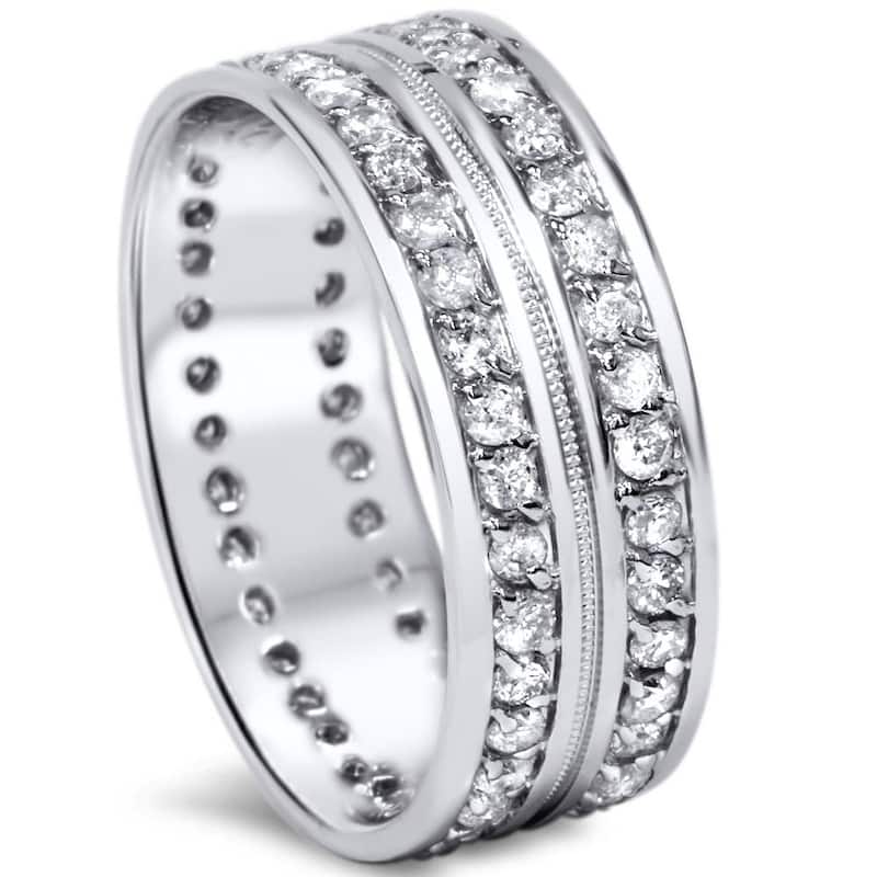1 1/2ct Mens Diamond Eternity Ring Milgrain Accent White Gold