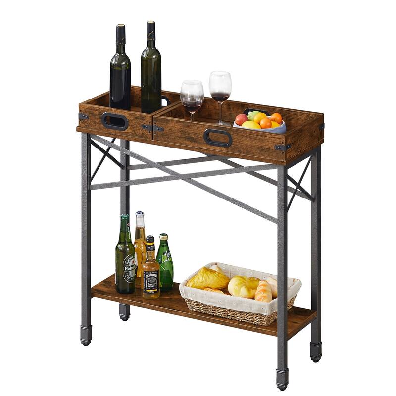 VECELO Industrial Console Table with 2 Storage Trays