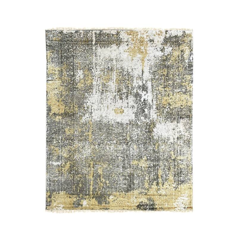 Ivory/Gold Hand Knotted Wool Transitional Modern Rug, 7' x 9', soft stylish floor cover - L