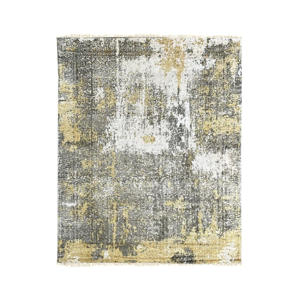 Ivory/Gold Hand Knotted Wool Transitional Modern Rug, 7' x 9', soft stylish floor cover - L
