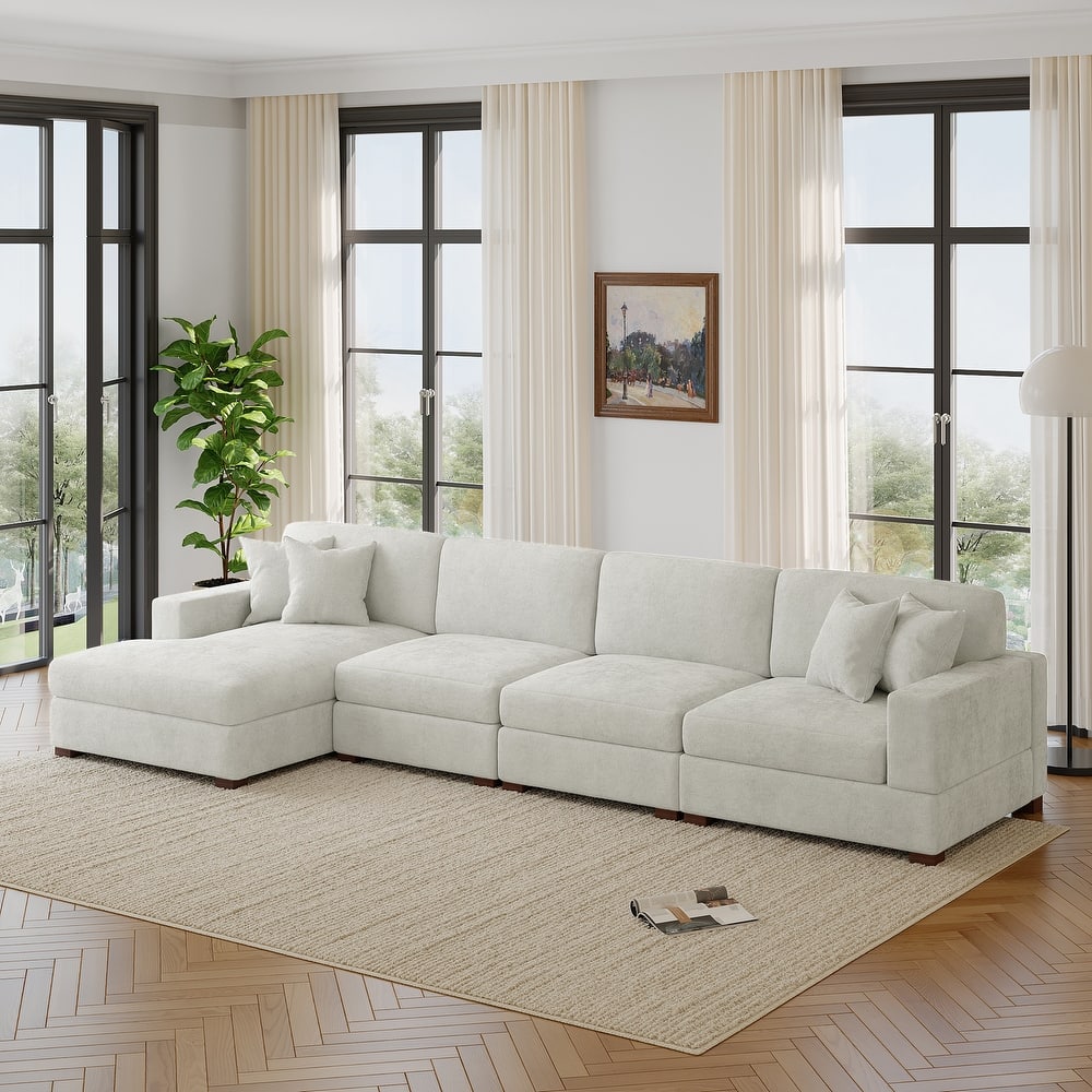 Oversized Modern Chenille L-shape Modular Sectional Sofa with Chaise