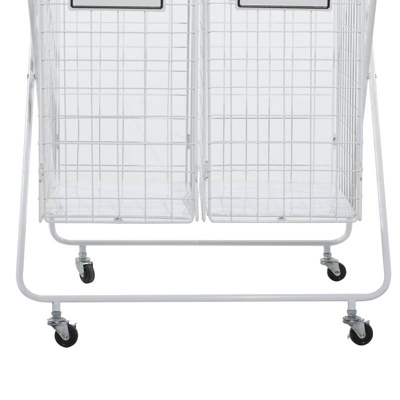 Metal Double Laundry Basket with Wheels and Signs - 22"W x 25"L x 32"H