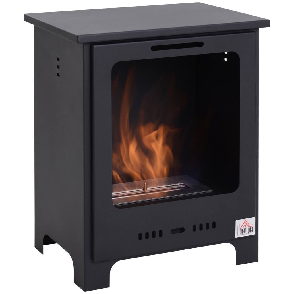 19.75" Freestanding Bio-Ethanol Fireplace, Compact Alcohol Stove, Clean-Burning, 0.25 Gal Tank Capacity, No Assembly Needed