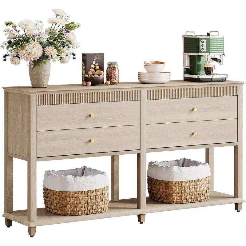 63 Inch Farmhouse Sideboard Buffet Cabinet with Storage and 2 Drawers - 63" W × 14.6" D × 33.5" H