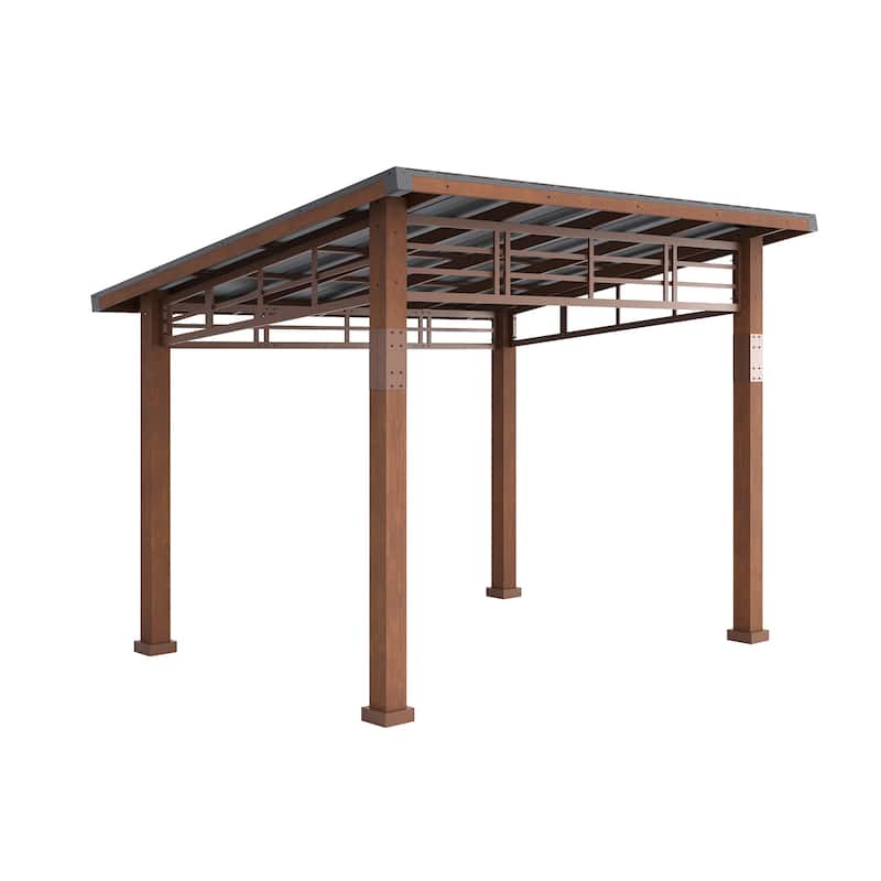 10x12 ft Outdoor Pavilion Wooden Gazebo with Hardtop Metal Roof Shelter for Patio, Backyard, Garden