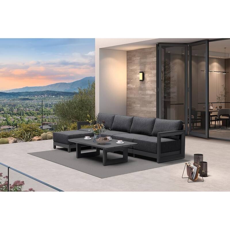 PURPLE LEAF Patio Furniture Set Outdoor Couch with 9.6" Thick Cushion Sofas for Yard Porch Deck, bronze with Table - 10 Seats - U-shaped