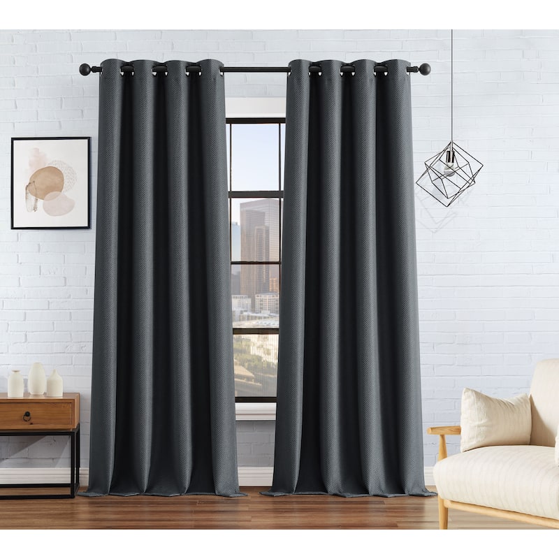 Lucky Brand Ember Thermal Woven Room Darkening Grommet Window Curtain Panel Pair with Tiebacks