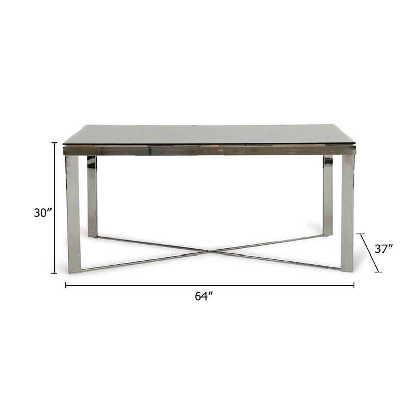 Cid Tiha Dining Table, Reclaimed Ship Wood and Glass Top, 64 Inch Brown - Brown, Silver