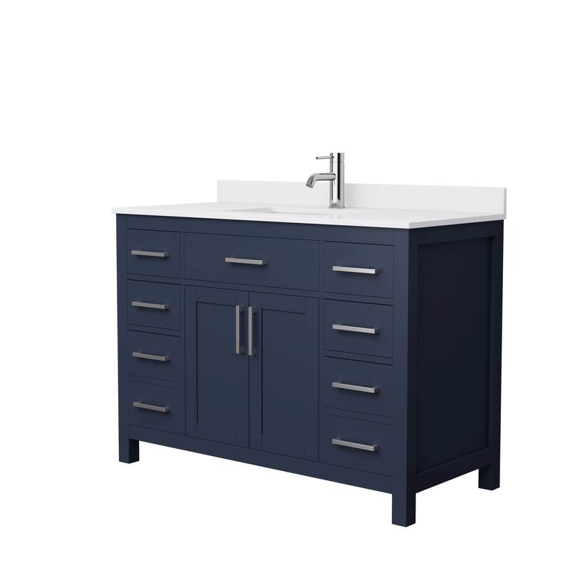 Beckett 48 Inch Single Vanity, Cultured Marble Top - Dark Blue, Nickel Trim, White Cultured Marble Top
