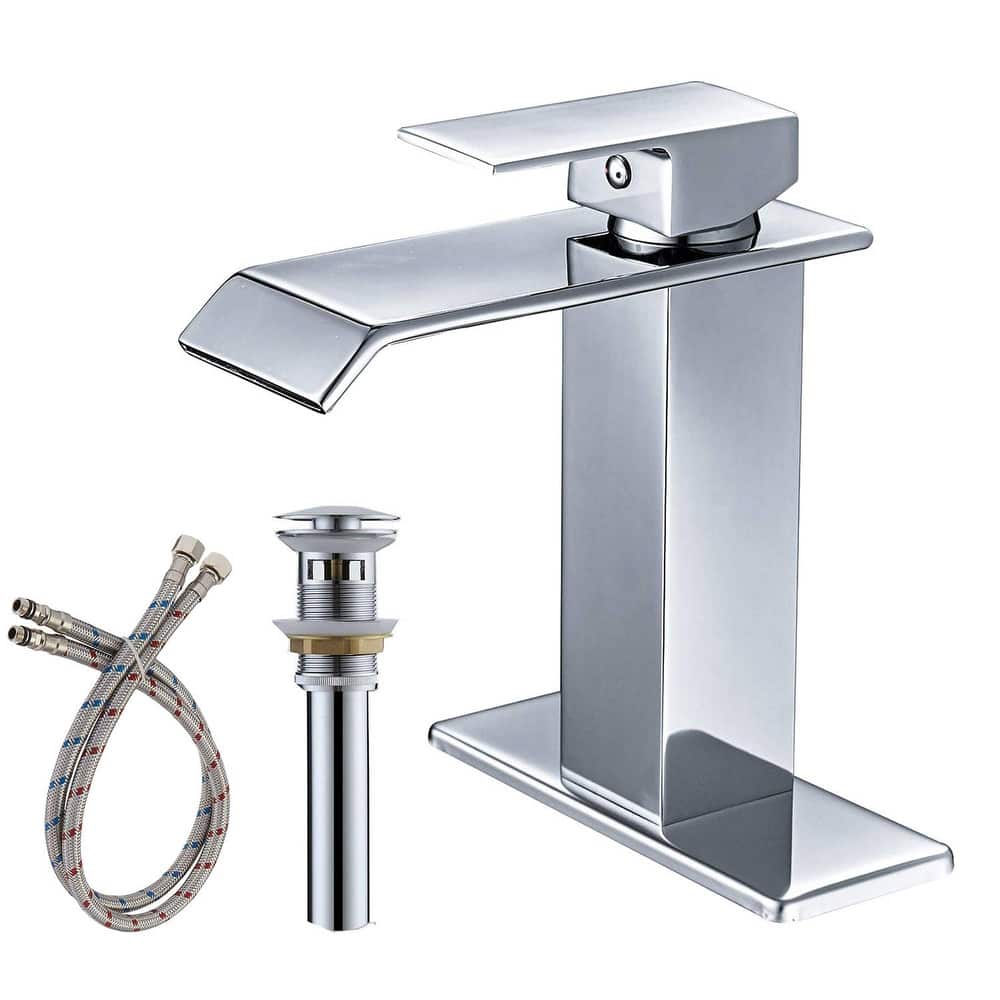 Waterfall Bathroom Sink Faucet with Drain Assembly Modern Single Handle Bathroom Faucets One Holes Basin Vanity Taps With Valve