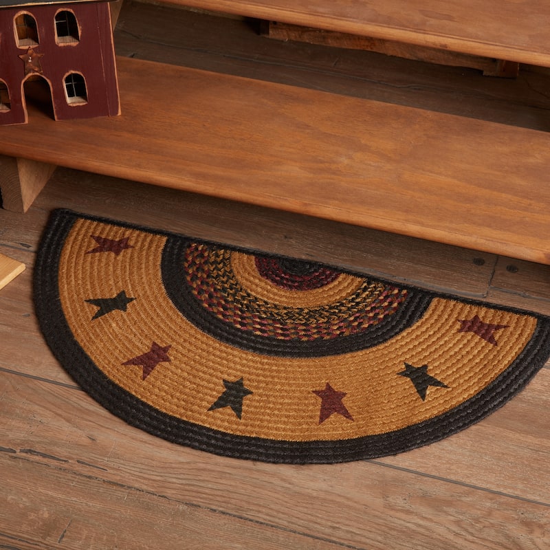 Heritage Farms Star Jute Rug Half Circle w/ Pad 16.5x33 - 16.5" x 33" - 16.5" x 33" - Yellow