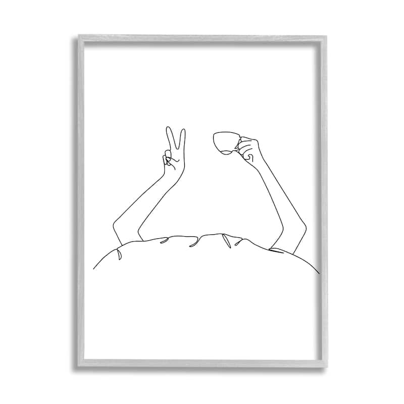 Stupell Coffee In Bed Peace Sign Minimal Line Drawing Framed Wall Art