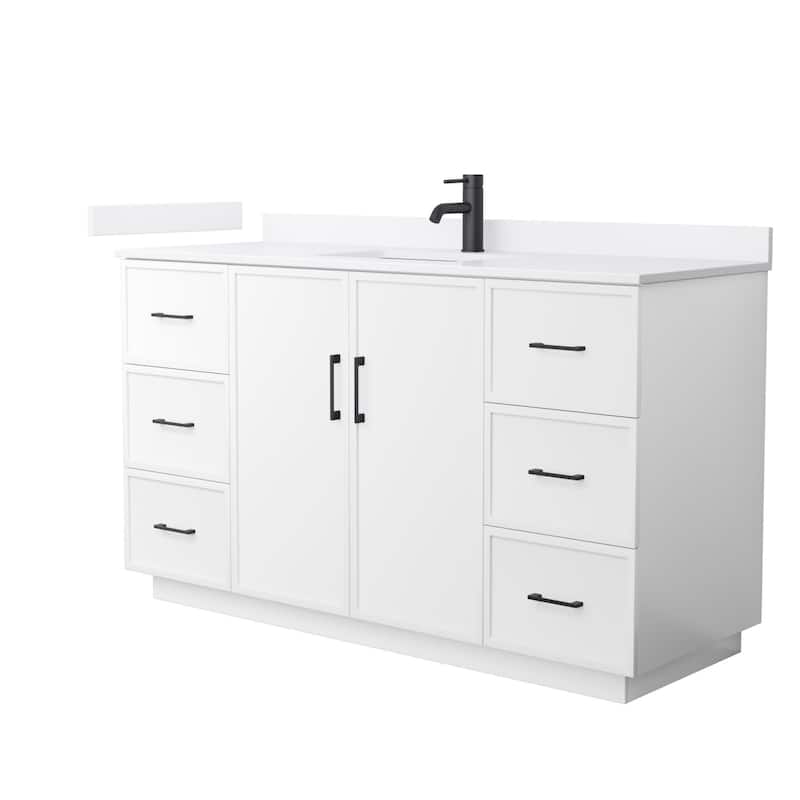 Wyndham Collection WCH7474-60S-QTZ-UNSMXX Elan TK 60" Free Standing - White / White Quartz Top / Matte Black Hardware