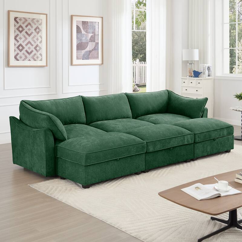 GDFStudio - Chenille 3-Seater 112.6" Modular Sofa with 3 Ottomans