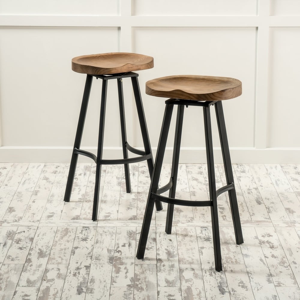 Silas Antique Pinewood Swivel Barstool (Set of 2) by Christopher Knight Home