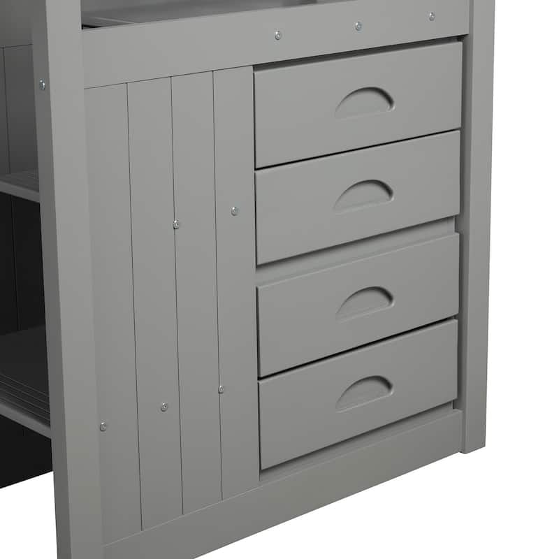 Full Over Full Bunk Bed with Twin Size Trundle, Gray