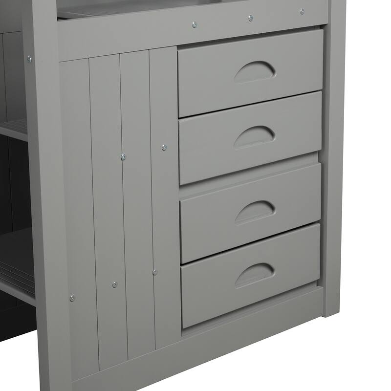 Full Pine Bunk Bed with Trundle and Storage