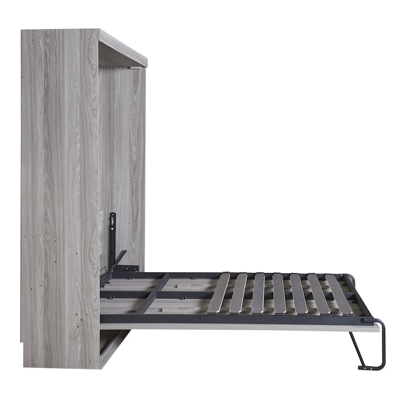 Grey Full Size Murphy Bed with Foldable Cabinet and Concealed Legs - MDF & Metal
