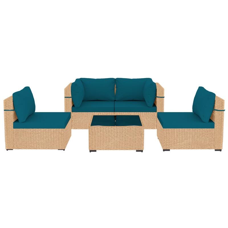 Patio Watcher 5-Pieces Yellow Rattan Conversation Set with Cusions for Outdoors
