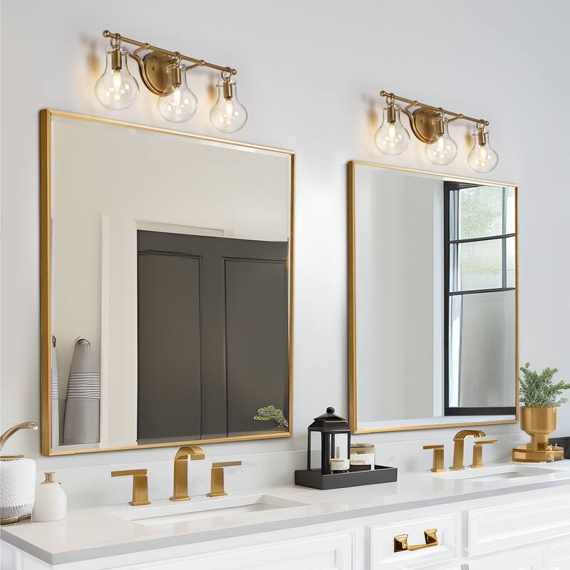 Modern 3-Light Gold Bathroom Vanity Light Organic Bulb Shape Glass Wall Sconce