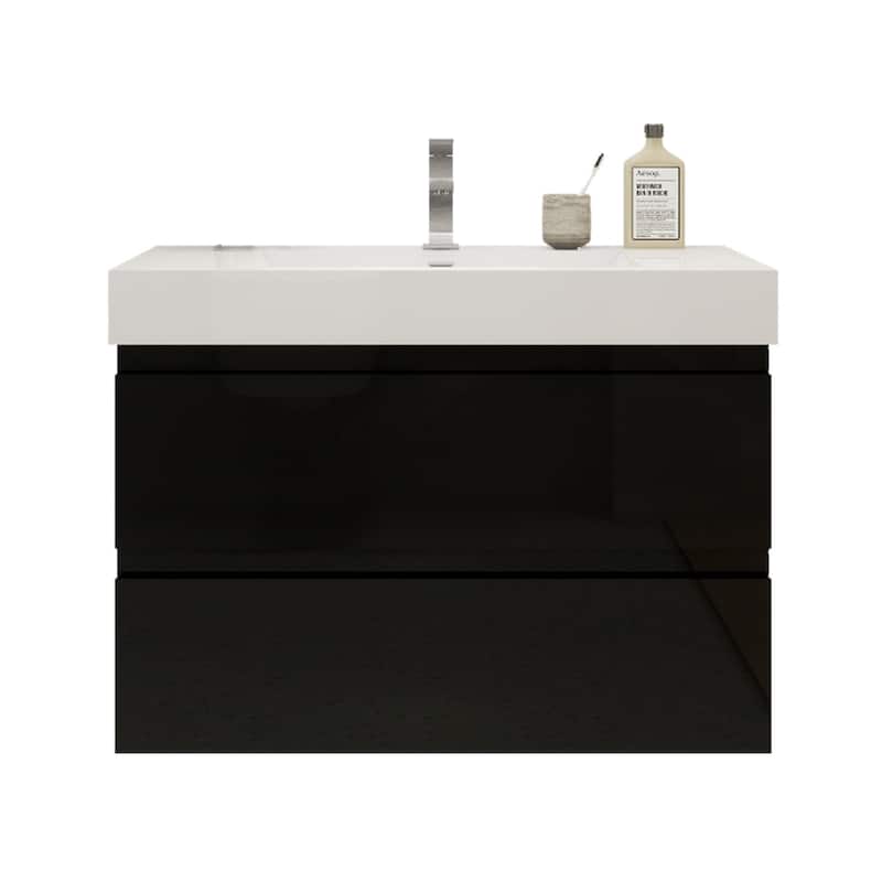 Baillie 36'' Wall-Mounted Vanity with Reinforced Acrylic Sink - 36''Width - Gloss Black
