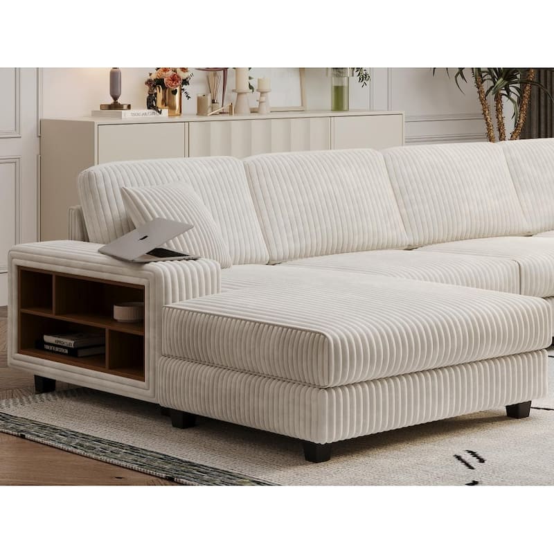 Corduroy Fabric Convertible Sleeper Sofa with Side Shelves