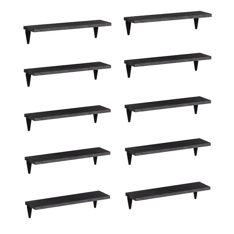 Wallniture Arras 17x4.5" Floating Bookshelves, Hanging Shelves for Living Room, Farmhouse Decor, Custom Finish and Piece Options - 10 Pieces Black