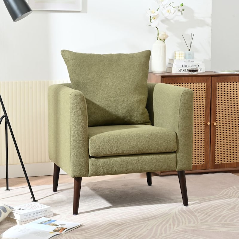 Chenille Accent Chair with Solid Wood Legs