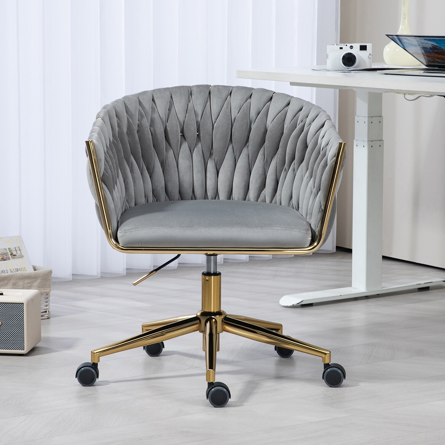 Grey Vanity Chairs Velvet Swivel Desk Chair with Wheels 360 Swivel Bed Bath Beyond 41029887