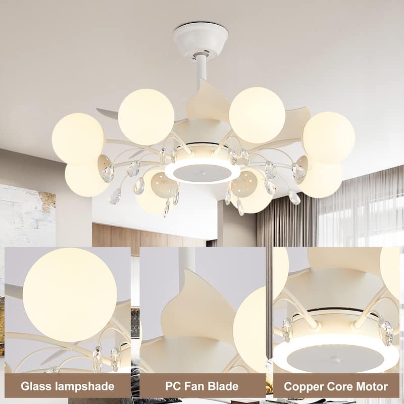 31in. Indoor Gold Modern Ceiling Fan with Light, Reversible Fandelier with Light Bulbs and Remote for Living Room