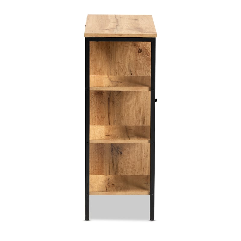 Vander Modern Oak Brown Wood and Black Metal 1-Door Shoe Cabinet