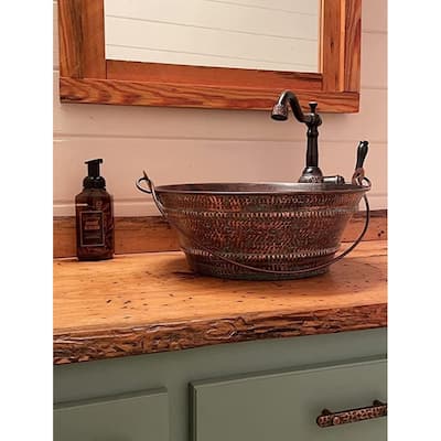 15" Round Copper Vessel Bathroom Bucket Sink in Brushed Sedona by SimplyCopper - 15" x 15" x 6"