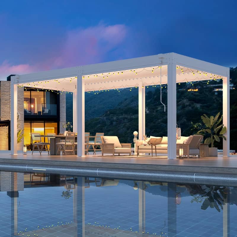 EROMMY Outdoor Louvered Pergola Gazebo with Adjustable Aluminum Rainproof Roof and Pull-Down Screen
