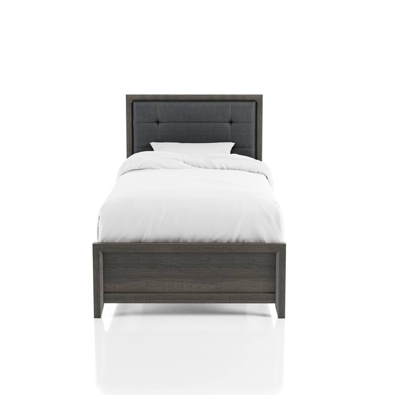 Aury Rustic Grey Solid Wood Tufted Panel Kid Bed by Furniture of America