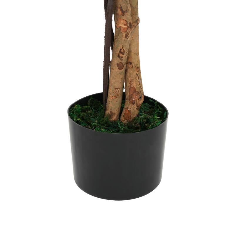 63" Pre-potted Artificial Ficus Tree with Black Plastic Pot