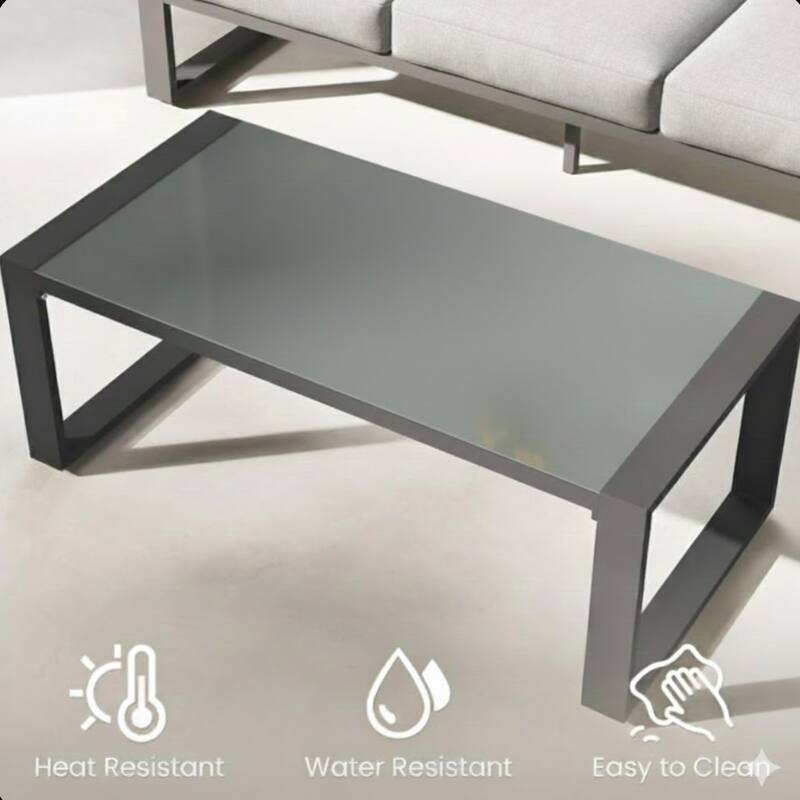 44x22" Aluminum Gray Coffee Table with Tempered Glass Top