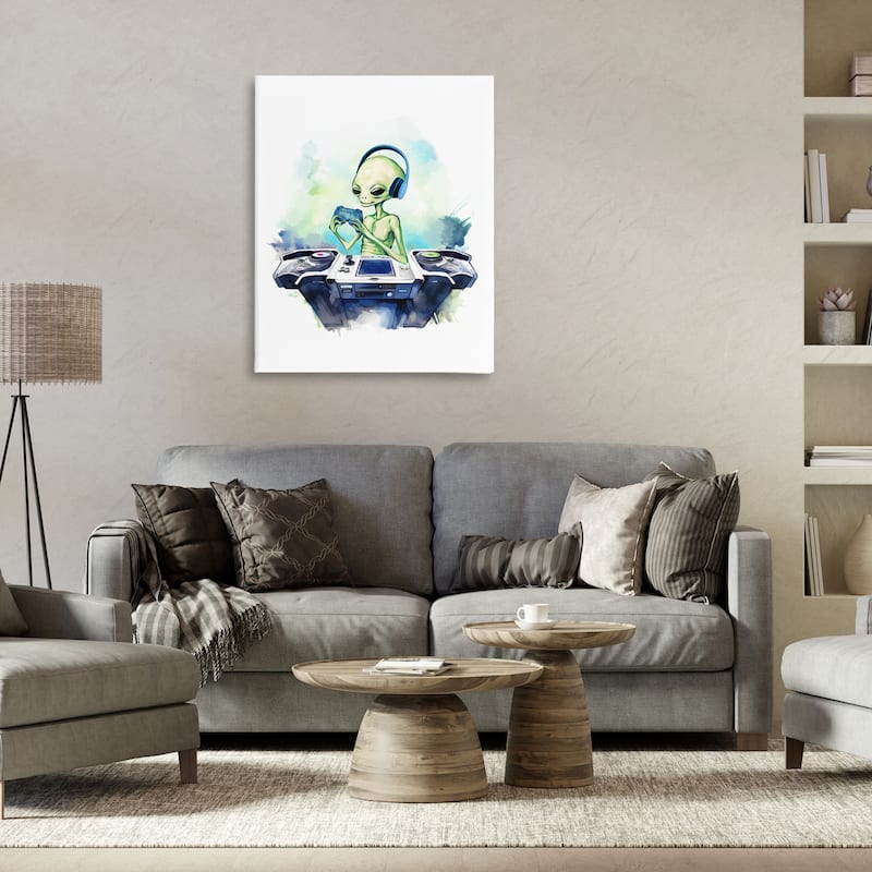 Stupell Tech Alien Playing Video Games Canvas Wall Art Design By Lil' Rue