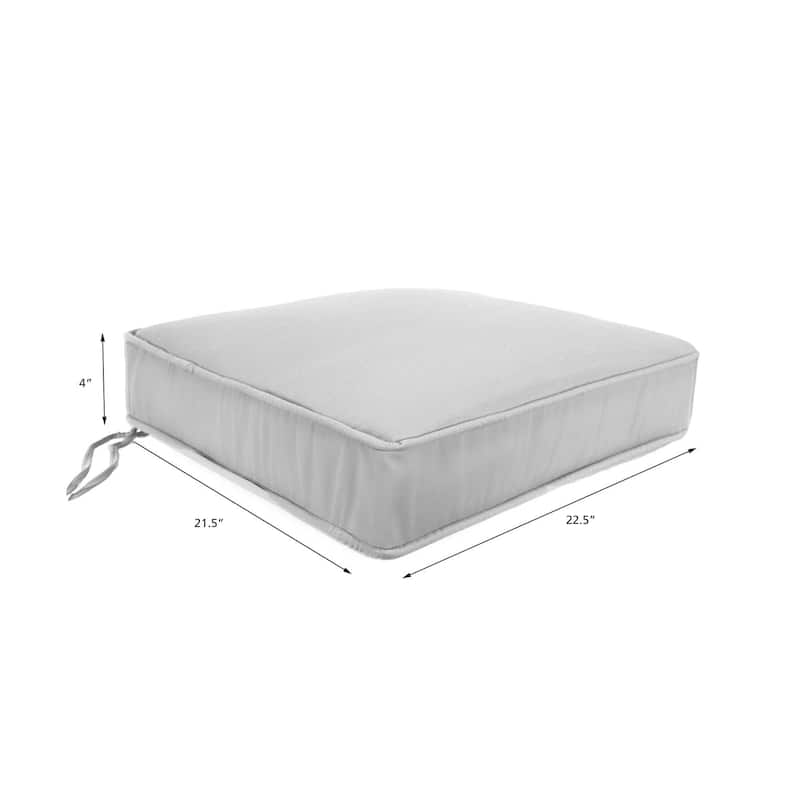 Sunbrella 23" x 22" Sand Solid Outdoor Deep Seat Cushion with Ties and Welt - 21.5'' L x 22.5'' W x 4'' H