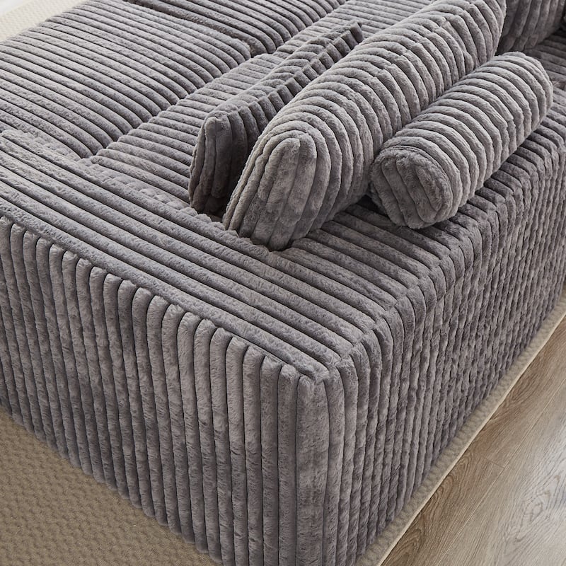 87" Corduroy Modular Lounge Chaise with 2 Removable Footstools, No Assembly Required